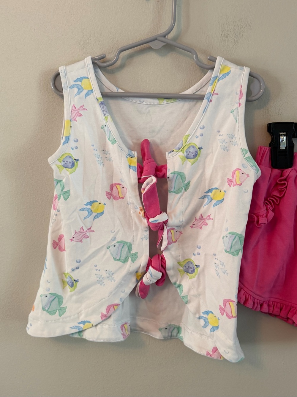James & Lottie White Fish Print Tank Top & Hot Pink Ruffle Shorts Set - Picture 4 of 4